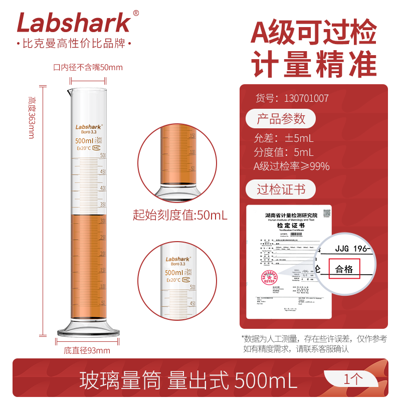 130701007 500 mL Glass Measuring Cylinder (Borosilicate) - Image 1