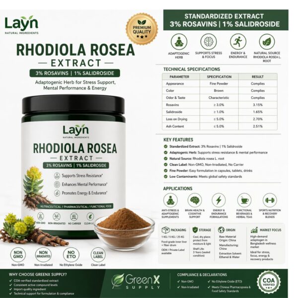 🌿 Rhodiola Rosea Extract – 3% Rosavins | 1% Salidroside